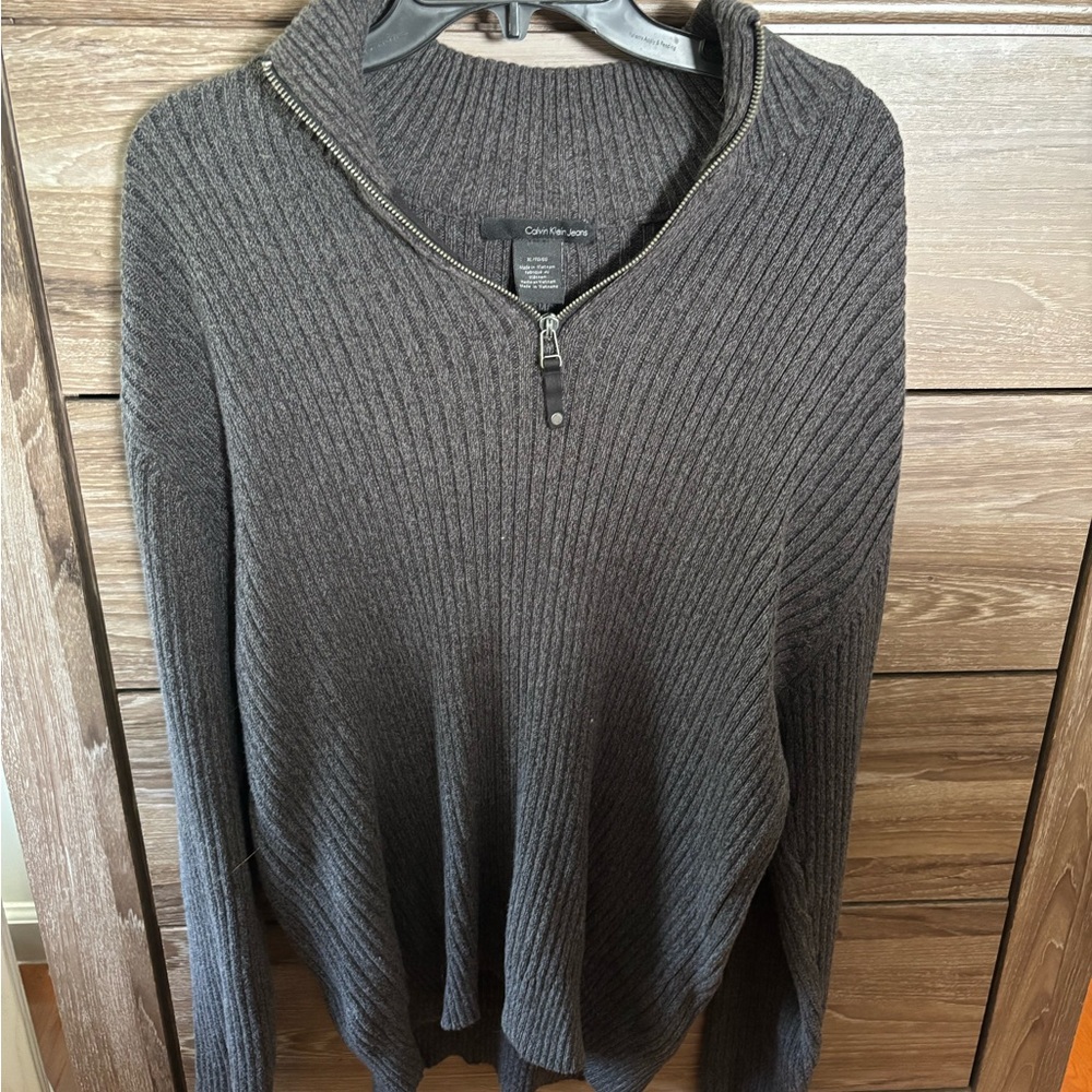 Calvin Klein Jeans Men's Charcoal Zip-Up Sweater